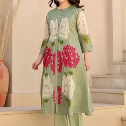 Moda Rapido Plus Size Floral Printed Round Neck A-Line Kurta With Trousers image 2