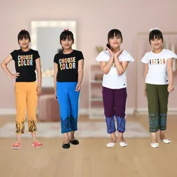 YK Girls Pack Of 4 Printed Cotton Lounge Pants-picture-25