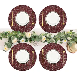 Kuber Industries 4Pcs Black & Pink printed Cotton Round Shape Table Placemats image 2