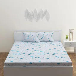HAPPY HUES Blue & White Floral 180 TC King Bedsheet with 2 Pillow Covers-picture-21