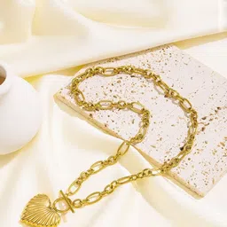 MYKI Stainless Steel Gold-Plated Shell Heart Necklace-image-85