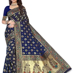 HERE&NOW Ethnic Motifs Zari Silk Blend Banarasi Saree image 1