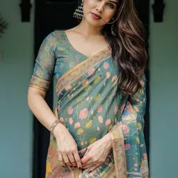MAHARANI COUTURE Floral Pure Cotton Kanjeevaram Saree image 4