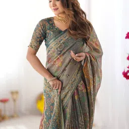 ALMAARI FASHION Ethnic Motifs Pure Cotton Banarasi Saree With Unstitched Blouse Piece image 3