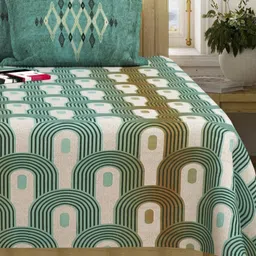 San Marino Green & White Printed Cotton 350 TC Queen Bedsheet Set- 2.54 m x 2.28 m-image-14