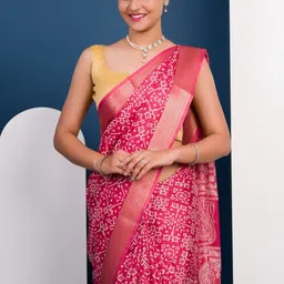 KCPC BANDHANI Peach Silk Cotton Printed Sarees image 4