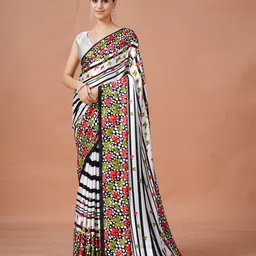 Garden Vareli Ethnic Motifs Striped Satin Saree-image-9