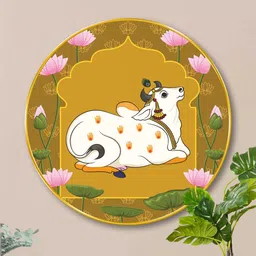 Livin'luxe White & Yellow Round Kamdhenu Cow Wall Art 20" x 20"-picture-32