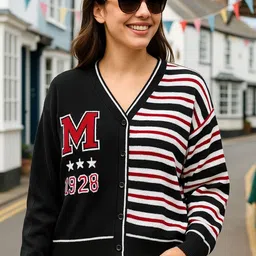 Bewakoof Women Striped Front-Open Sweaters-picture-18