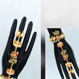 Jaynen Set Of 2 Gold-Plated Artificial Stones Studded & Beaded Ring Bracelet image 4