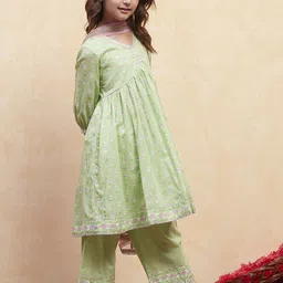 Biba Girls Ethnic Motifs Printed Regular Gotta Patti Pure Cotton Kurta with Palazzos & With Dupatta image 5