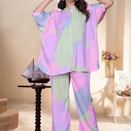 TRY IT Printed Mandarin Collar Top With Trousers-image-17