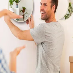 GloShvi 5 Pieces Moon Phase Acrylic Mirror & Beige Pine Wood Mdf Base Set image 2