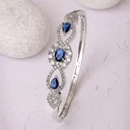 ZENEME Women Brass American Diamond Rhodium-Plated Bangle-Style Bracelet image 1