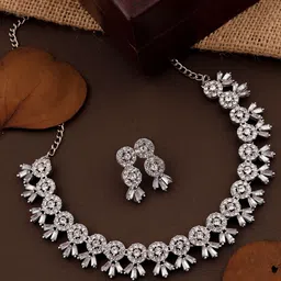 DIVASTRI Pahal Set Of 2 Silver-Plated & Rose Gold-Plated AD Studded Jewellery Set image 2