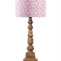 Aura White Printed Wood Traditional Cylindrical Shaped Table Lamp image 3