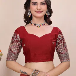 K 5 Fashion Woven Design Embroidered Poly Georgette Saree image 4