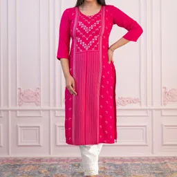 Juniper Women Ethnic Motifs Printed Thread Work Liva Kurta-image-95