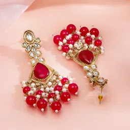 Rubans 22K Gold-Plated Kundan Studded Teardrop Shaped Chandelier Drop Earrings image 4