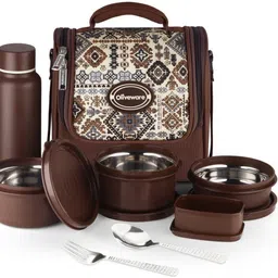 oliveware set of 4 (1x290ml,Steel Bottle 500ml & cutlery 4 Containers Lunch Box-picture-25