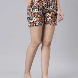 go colors Women's Black Cotton Printed Lounge Shorts image 3