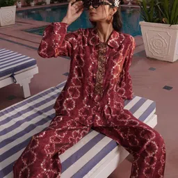 BulBul Dyed Shirt Collar Chanderi Tunic With Palazzo-picture-20