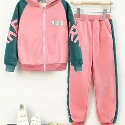 INCLUD Girls Typographic Printed Hooded Zipper Jacket With Jogger-picture-41