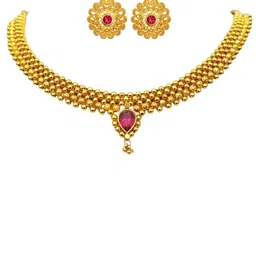heer collection DIVASTRI 1g Micron Gold-Plated Cubic Zirconia Stone Studded & Beaded Jewellery Set-picture-21