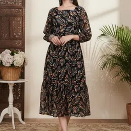 Anouk Floral Print Georgette A-Line Midi Dress-picture-16