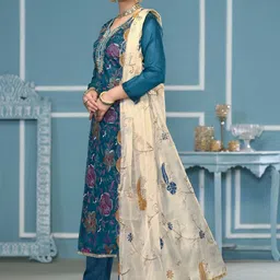 KALINI Women Blue Unstitched Dress Material With Off White Dupatta-picture-10