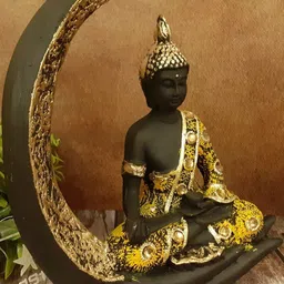 Afterstitch Yellow Ethnic Metal Gautam Buddha Statue Idols Showpiece image 5