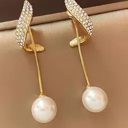 PolluxCraft Gold-Plated Pearls Beaded Circular Korean Drop Earrings-picture-31