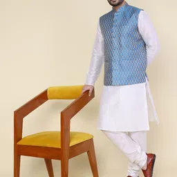 W & G Woven Design Mandarin Collar Nehru Jacket image 2