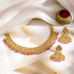 Rubans 22K Gold-Plated Copper Handcrafted Kundan Jewellery Set with Ruby Beads Drops image 5