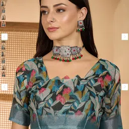 HERE&NOW Floral Zari Linen Blend Designer Saree image 4