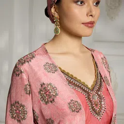 rivaar by rocky star Rivaar By Rocky Printed V Neck Top Shrug With Skirt Co-Ords Set image 2