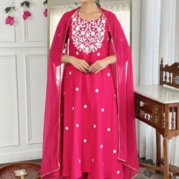 Moda Rapido Women Floral Embroidered Panelled Thread Work Kurta with Palazzos & With Dupatta-picture-40