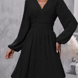 Outzidr Puff Sleeve Fit & Flare Dress-picture-30