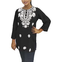 PU FASHION Floral Embroidered Round Neck Kurti-picture-10
