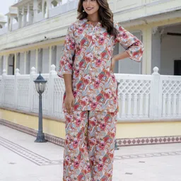 Lookmark Women Floral Printed Straight Kurta with Palazzos image 2