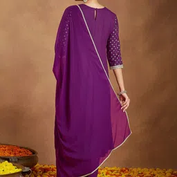 Janasya Ethnic Motifs Printed Panelled Gotta Patti A-Line Kurta With Palazzos & Dupatta image 3
