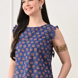 KALINI Floral Print Flutter Sleeve Cotton Top-image-53