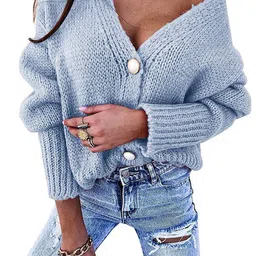 HERE&NOW Women Blue Acrylic Sweaters-picture-20