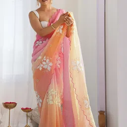 SILKWEAR Embellished Embroidered Sequinned Pure Georgette Saree-image-36