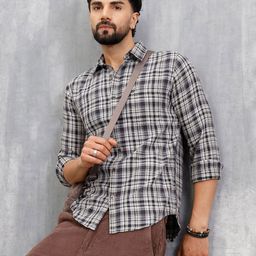 WROGN Slim Fit Spread Collar Other Checks Checked Pure Cotton Opaque Shirt-picture-19