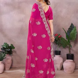 FABMORA Embellished Embroidered Pure Georgette Saree image 5
