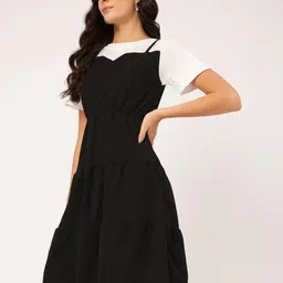 DressBerry Cute & Comfy Monochrome A-Line Tiered Mini Dress image 4