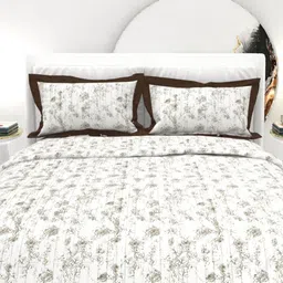 THE WHITE MOSS White & Brown Abstract Cotton 300 TC King Bedsheet Set-2.75 m x 2.75 m-picture-22