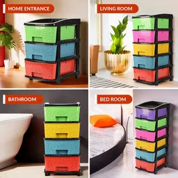 Kuber Industries Black & Green 7-Tier Cabinet Drawer Organiser image 3