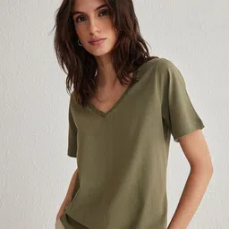 Trendyol Women V-Neck Extended Sleeves Pockets T-shirt-picture-12
